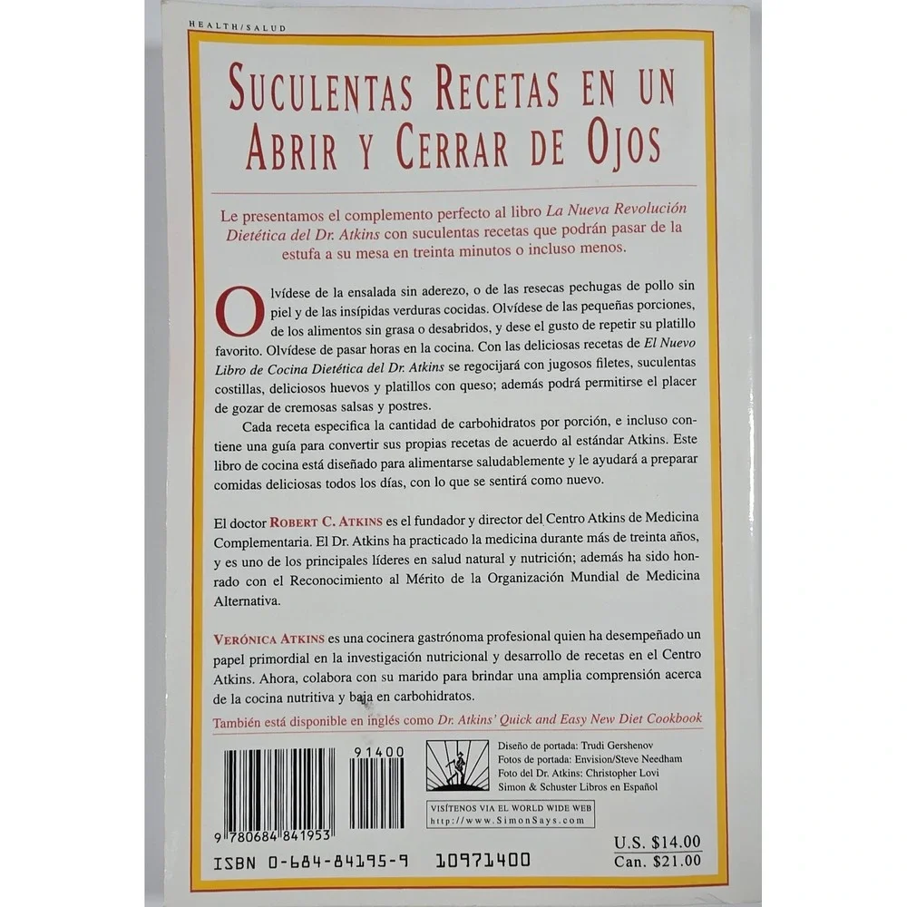 El Nuevo Libro de Cocina Dietetica del Dr.Atkins Spanish Cookbook Simon Schuster